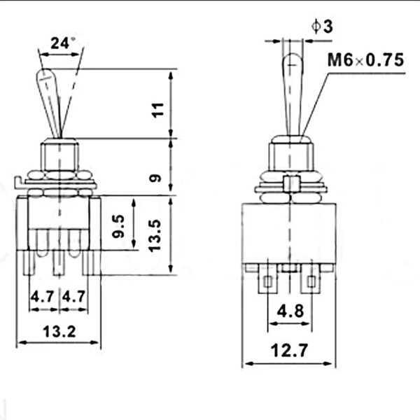 Mini Switch DPDT, On-On, de seis pines