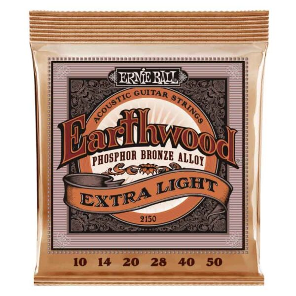 Cuerdas Ernie Ball  10-50 - Earthwood Extra Light Phosphor Bronze (2150). Set de 6 cuerdas para guitarra acústica:  10 - 14 - 20 - 28 - 40 - 50.