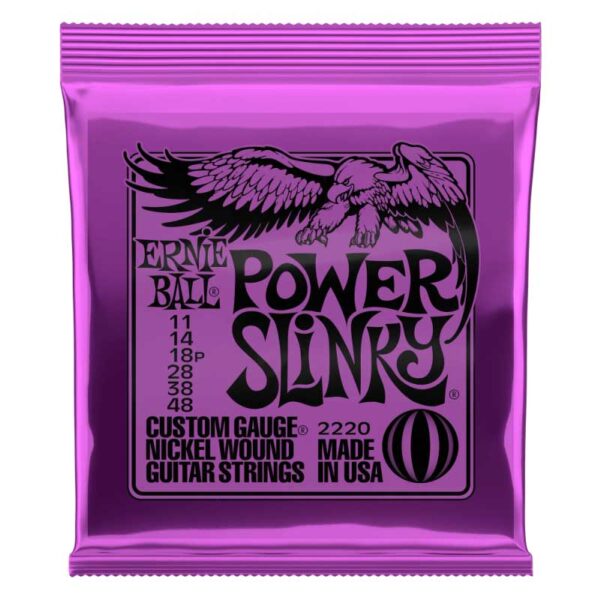 Cuerdas Ernie Ball  11-48  -  Power Slinky  Nickel Wound  2220. Set de 6 cuerdas para guitarra eléctrica: 11 - 14 - 18p - 28 - 38 - 48.